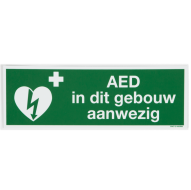 Bord AED in gebouw aanwezig (10x30cm)