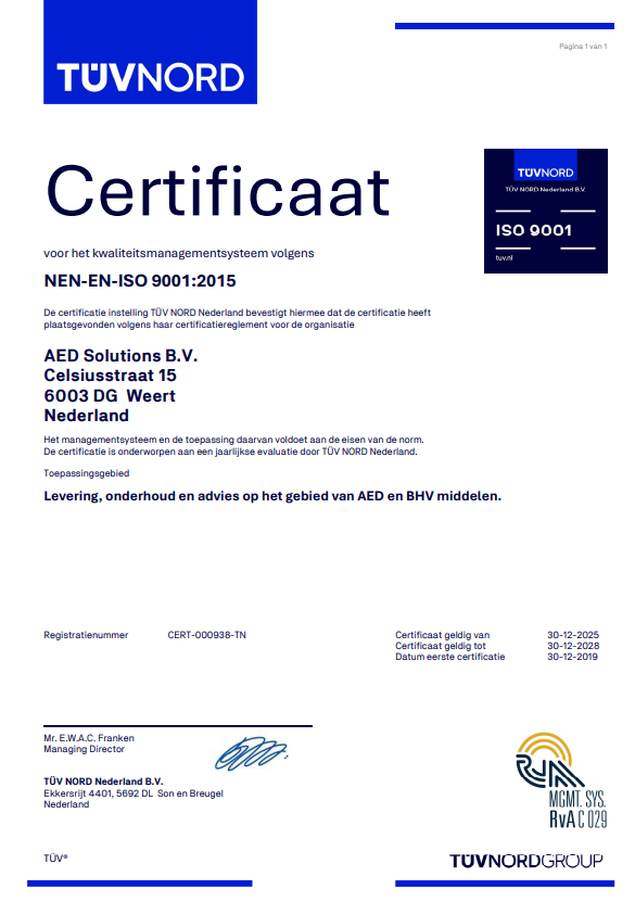 Aed Iso Code AED Solutions is wederom ISO 9001 gecertificeerd | AED Solutions